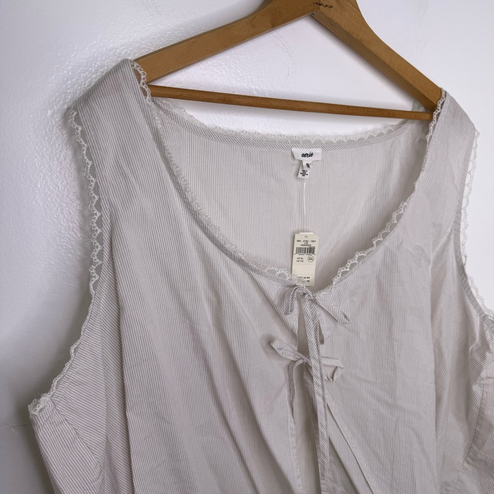 AERIE NWT Off Duty Poplin Tie Front Tank Top - Picture 3 of 5
